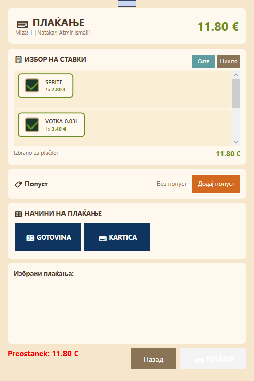 ePOS Client plačilo